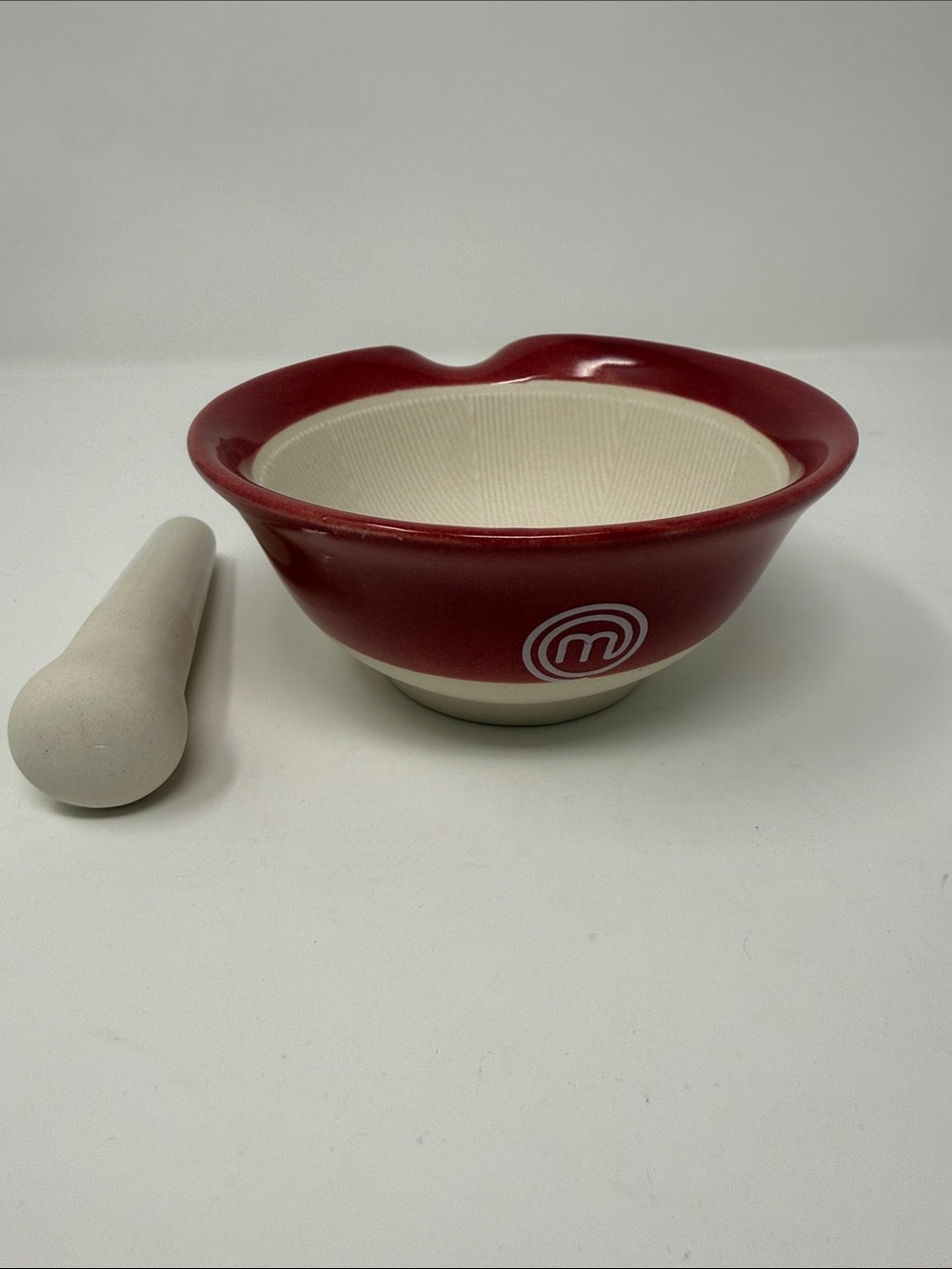 MasterChef Ceramic Mortar & Pestle Set in Red and Cream